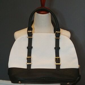 NWOT Black and White Faux Leather Shoulder Purse With Gold Toned Hardware